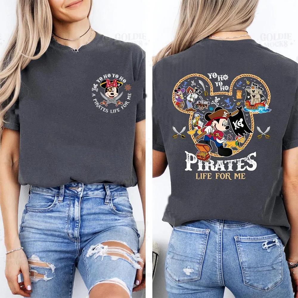 New Mickey Minnie Pirate Cartoon Print Womens TShirt Family Sweatshirt Summer Loose Breathable Short Sleeve