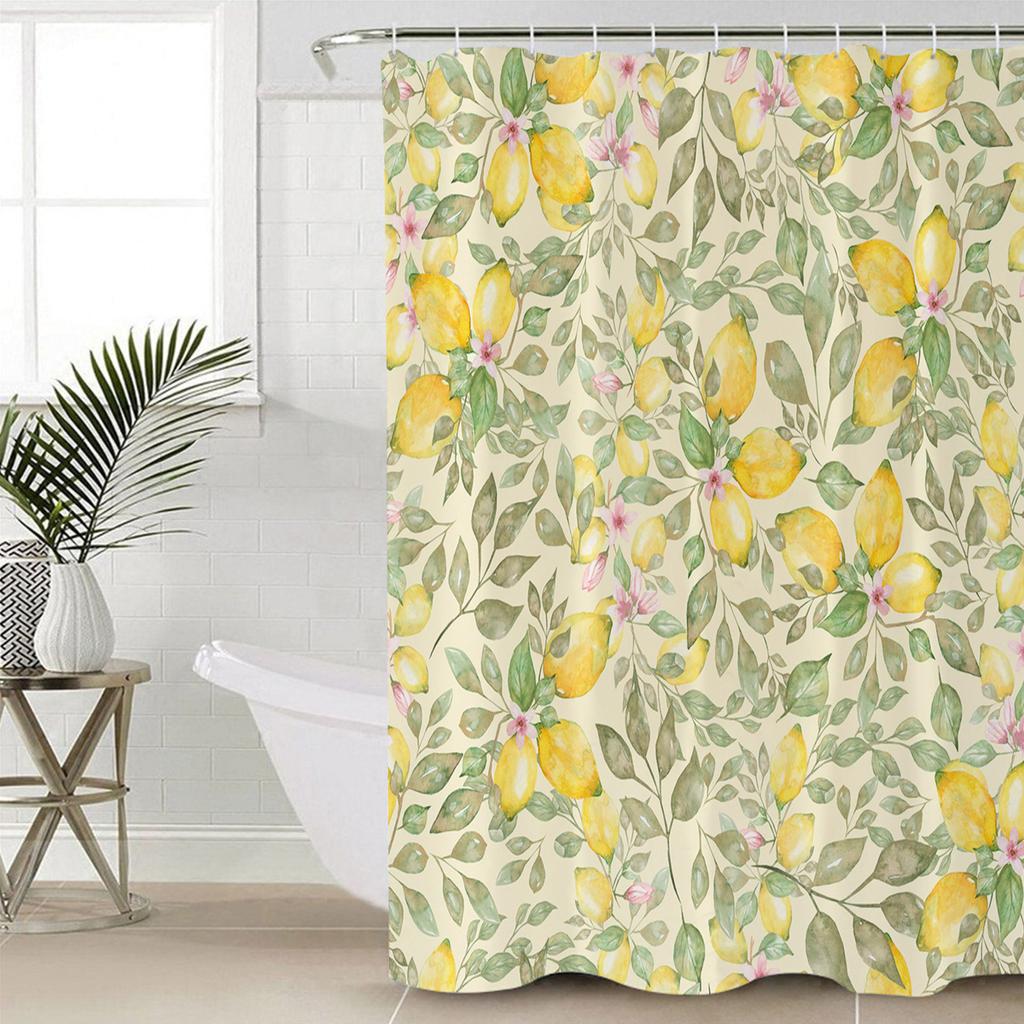 Водонепроницаемая занавеска для душа с крючком и принтом в виде лимона для ванной комнаты, аксессуары для ванной комнаты