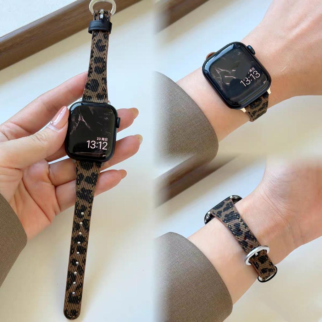 Премиальный ремешок-петля из кожи с принтом леопарда Для Apple Watch Женские 44 мм 40 45 41 49 42 38 Серии 11 10 9 8 SE 7 6 5 4 3 Ремешок