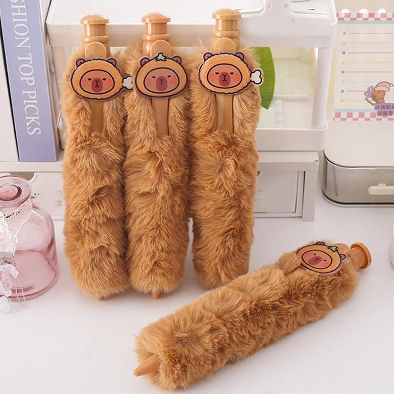 Cute Capybara Plush Pen Funny Super Large Press-On Gel Pen Quick Drying Soft Grip Stationery Writing Tool 0.5Mm Neutral Pen Gift