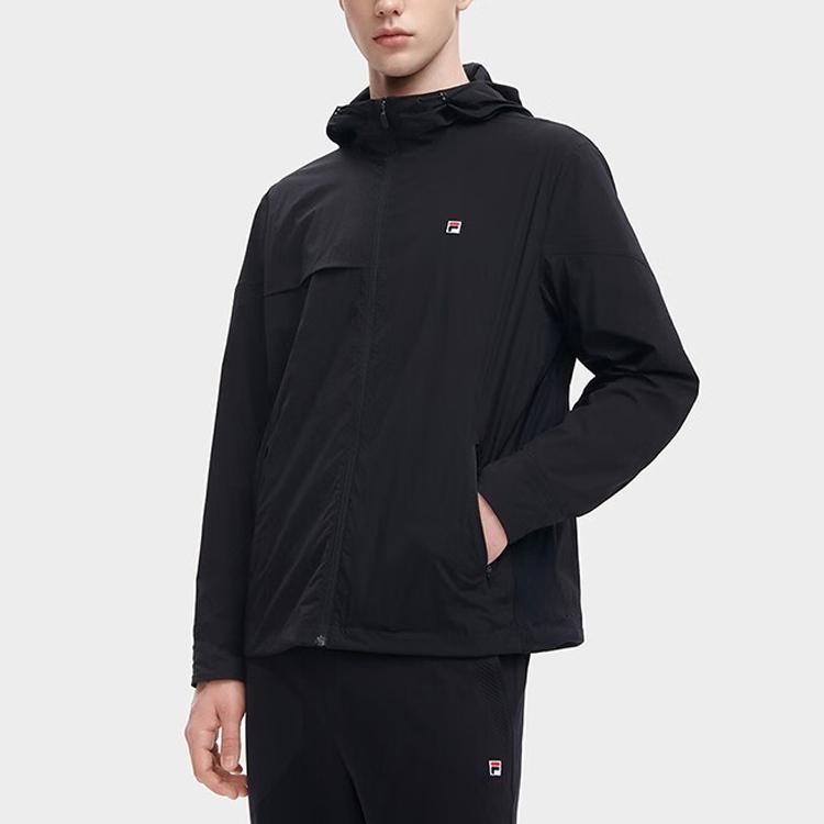 Fila Однотонная куртка на молнии с капюшоном и длинными рукавами для мужчин, куртки, черный F11M328702F-BK