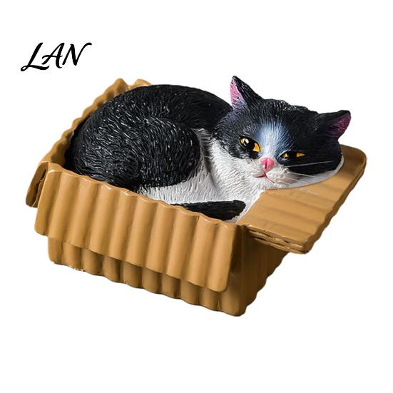 Waterproof Cat Statue Mini Ornaments, Simulation Express Carton with Resin Kitten Figurines, Cute Healing Desk Accessory Desktop Car Dashboard Decor,