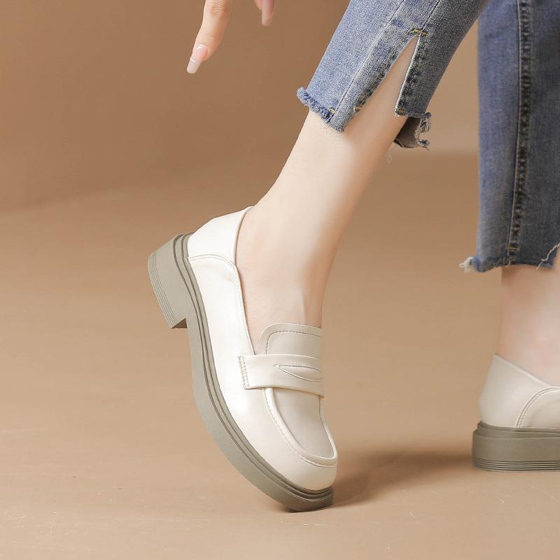 Platform Loafers Women's 2025 New Spring and Autumn Retro Small Leather Shoes British Style One Pedal Thick Heel Soft Sole Single Shoes Women