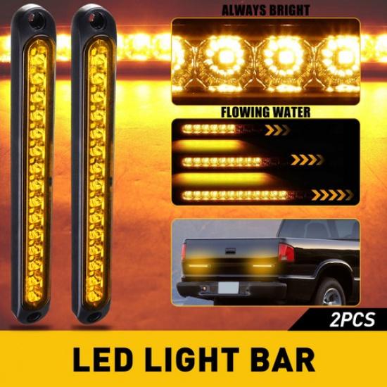 2X LED Flowing Amber Brake Turn Signal Stop Tail Light Bar Strip Truck Trailer V