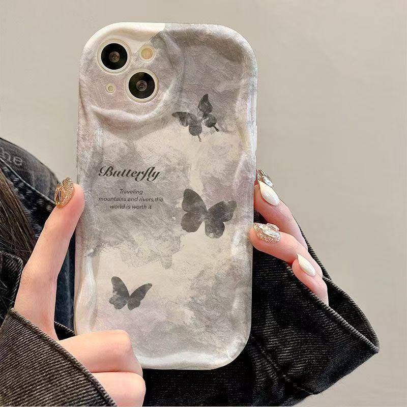 Арт бабочка подходит для чехла на мобильный телефон Apple 17Promax iPhone15 женский 14 кремовый узор 16Promax новая модель