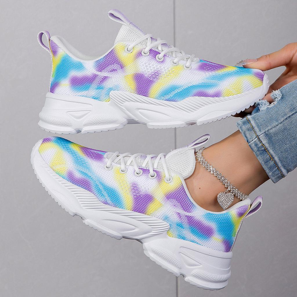 Новые повседневные спортивные одинарные туфли с цветочным принтом, женская модная плоская одинарная обувь большого размера с деформированным носком, на шнуровке, повседневная