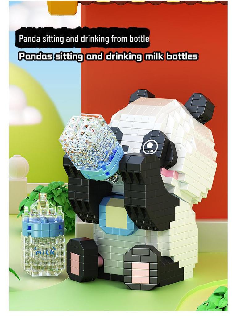 Cartoon Panda Flower Puzzle Tumbler: Cute Tiny Particle Desktop Ornament