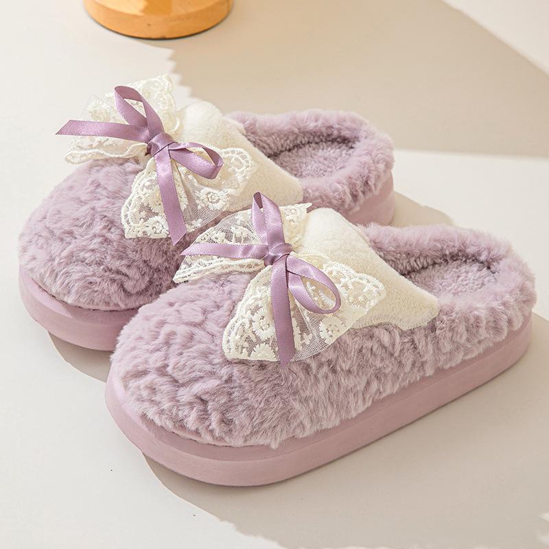 Новые зимние домашние тапочки из хлопка для женщин, теплые плюшевые сандалии с бабочкой и узлом для женщин