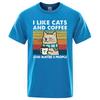 Футболка I Like Cats And Coffee Street для мужчин, модная повседневная свободная хлопковая одежда, дышащая футболка с круглым вырезом в стиле хип-хоп