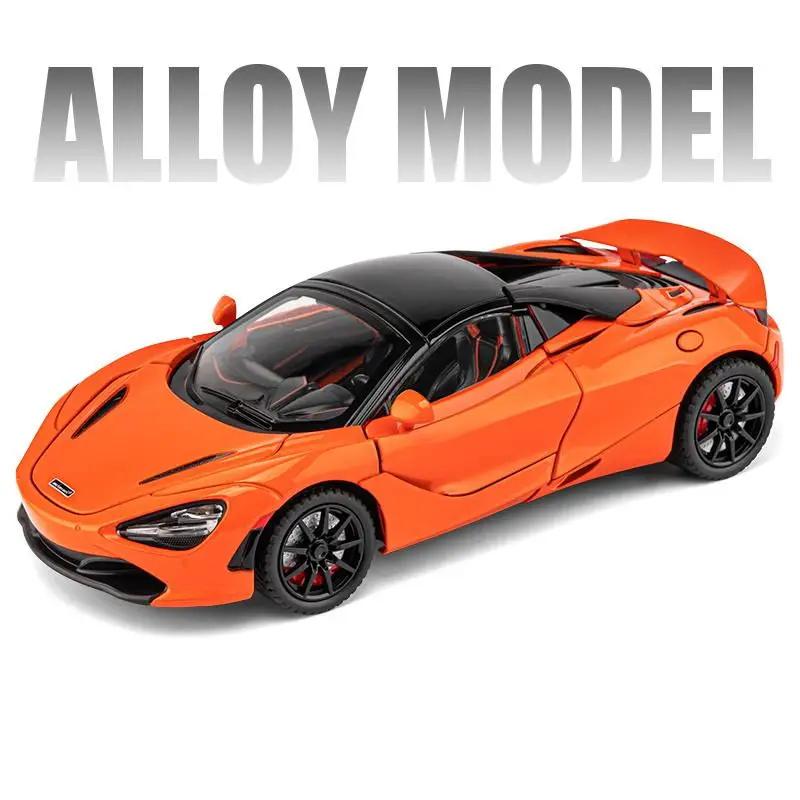 1:24 гоночных автомобиля McLaren 720S из легкого сплава, литая металлическая модель спортивного автомобиля, имитация звука и света, коллекция украшений, детские игрушки, подарок для мальчиков