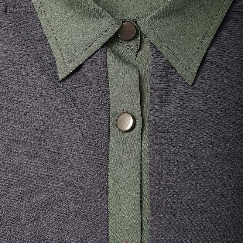 ZANZEA Женское повседневное платье свободного кроя с длинными рукавами и отложным воротником, в стиле пэчворк