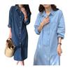 Женское джинсовое платье-рубашка с длинным рукавом и пуговицами, летнее повседневное свободное джинсовое платье с карманом