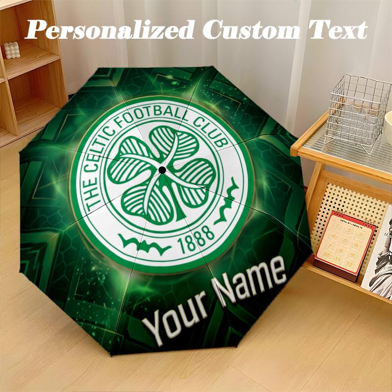 Автоматический складной зонт с 8 ребрами, принт Celtic FC, индивидуальный текст с именем, портативный дождевик