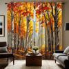 2 Pieces of HD Autumn Forest Maple Curtain Yellow Tie Digital Printed Curtain Home Decoration Style Decorate Living Room Bedroom