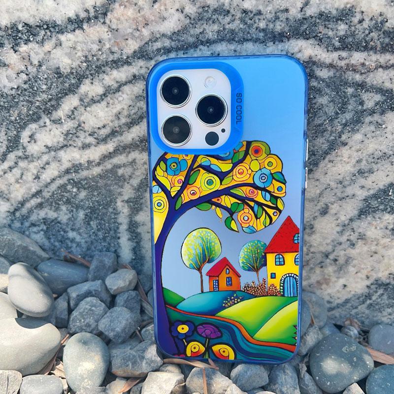 Красочный Лесной Город Чехол для Телефона для Iphone 16 13 12 Pro Max 13 Mini 11 15 14 Pro Max Plus Модный Лазерный Ударопрочный Задний Чехол
