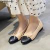 Ballet Flats Classic Shoes Women Basic 2024 Leather Tweed Cloth Two Color Splice Bow Round Ballet Shoe Fashion Flats Women Shoes