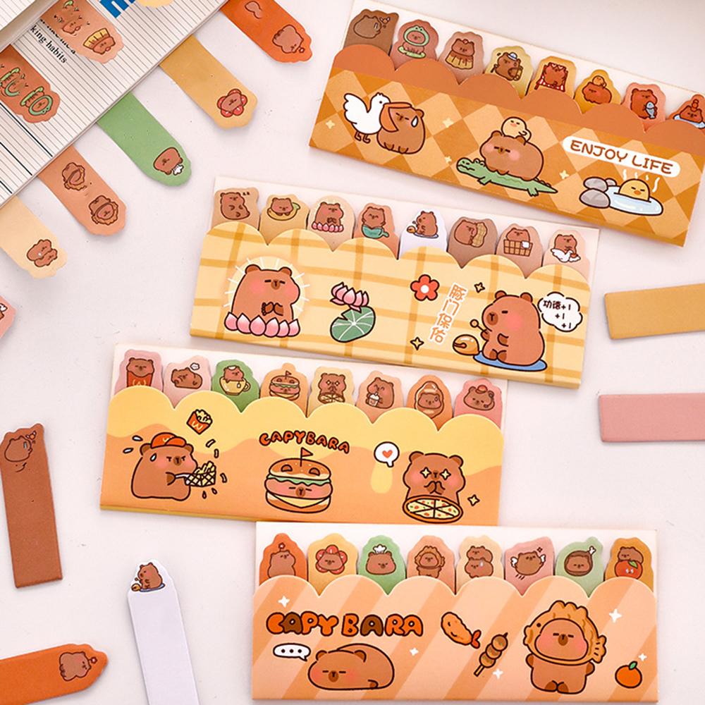 1 Piece Kawaii Stationery Kapibala Cartoon Marker Memo Pad Capybara Bookmark Flags Index Tab Sticky Notes Stickers