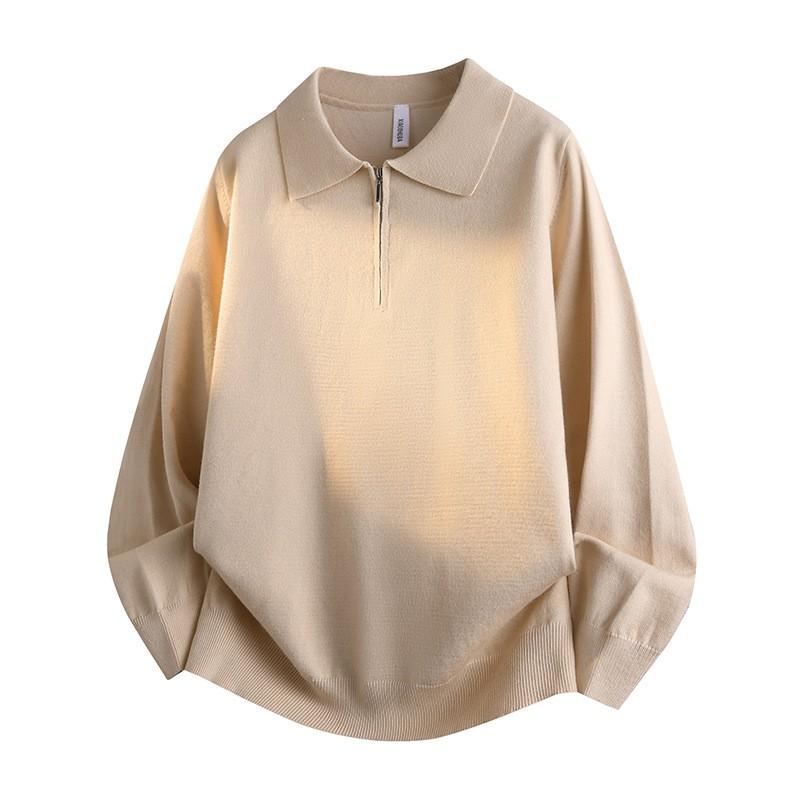 Mens Half-Zip Knit Sweater With Turn-Down Collar Solid Color Casual Pullover Fall Streetwear