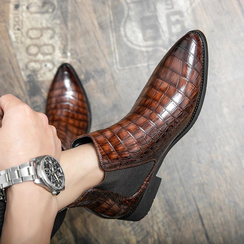 2024 Осенние мужские ботильоны, большой размер 46, мужские модельные ботинки с острым носком, повседневные кожаные туфли, высококачественные мужские ботинки челси в ковбойском стиле