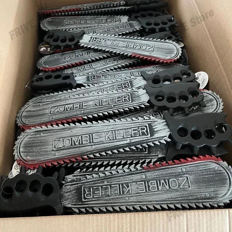 Halloween Realistic Machete Electric Saw Plastic Chainsaw Machete with Blood Stains Halloween Horror Decoration Props