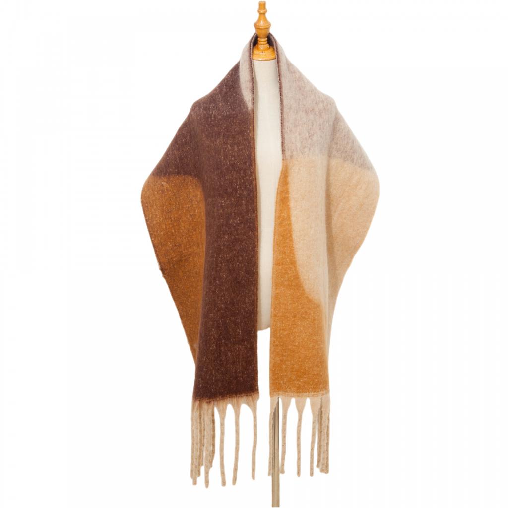 Женский толстый платок, осенне-зимний теплый шарф с кисточками и геометрическим рисунком