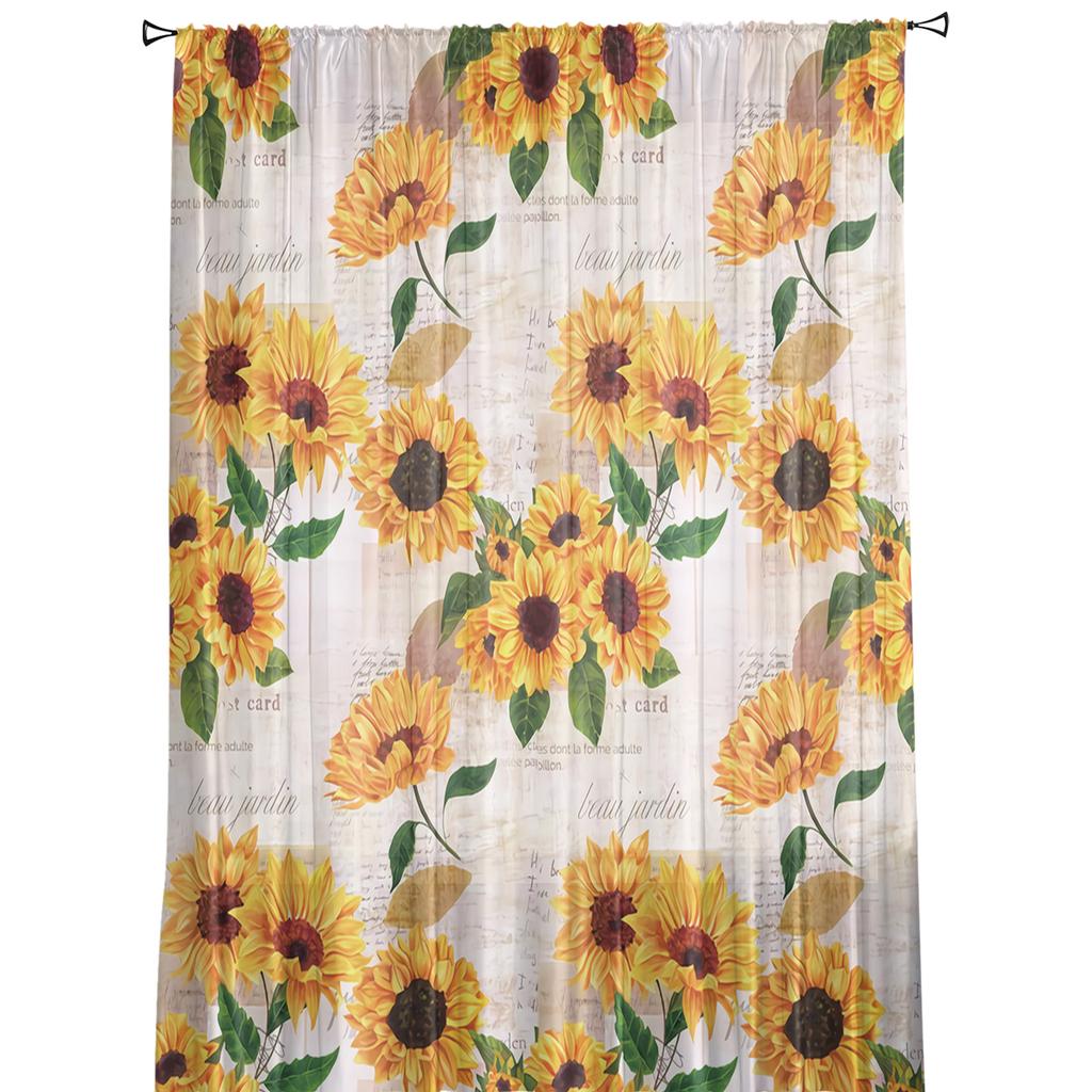 Подсолнух Старая газета Фон Тюль Прозрачные оконные шторы для гостиной Кухни Детской спальни Вуаль Подвесная занавеска