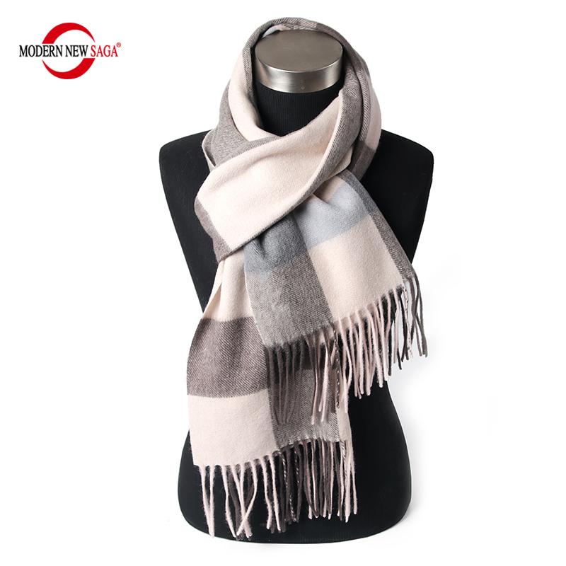 Women Scarf 100% Wool MODERN NEW SAGA Knitted Wool Scarves Plaid Shawl Autumn Winter Thick Warm Female Knit Scarf