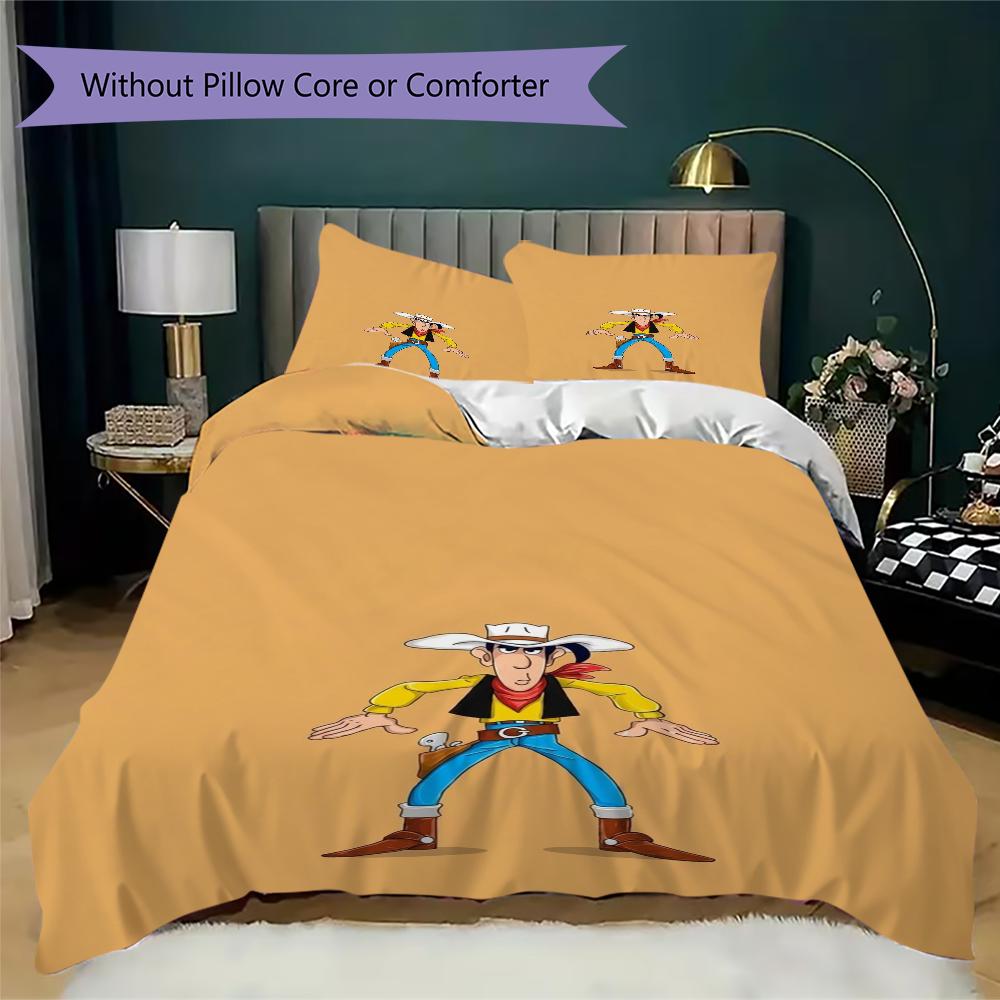 Lucky Luke Pattern Bedding uilt Set uilt Cover Pillowcase Home Decoration Birthday Gift (1 * duvet cover + 2 * pillowcase without core)