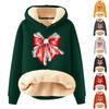 Women's Fashion Hooded Christmas Bowknot Printed Plush Warm Loose Pullover Sweatshirt