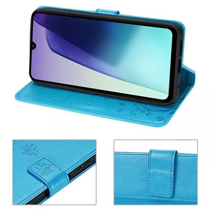 Coque et Verres Trempés Pour Xiaomi Redmi 14C - Protection Antichoc - Motif Floral - Synthétique Bleu