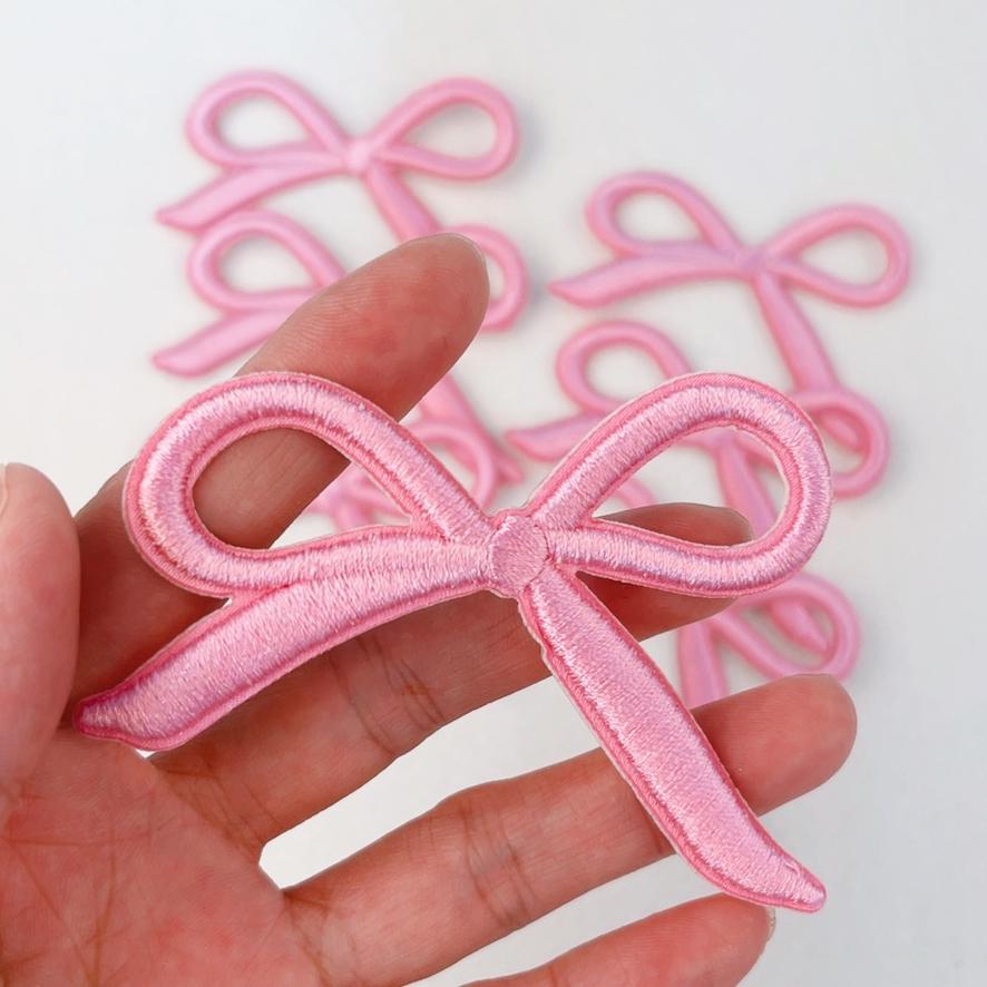 10 шт. Розовые нашивки с вышивкой в виде бантиков, пришивные нашивки для одежды, мультяшные милые розовые нашивки на одежду, детские наклейки, аппликация своими руками