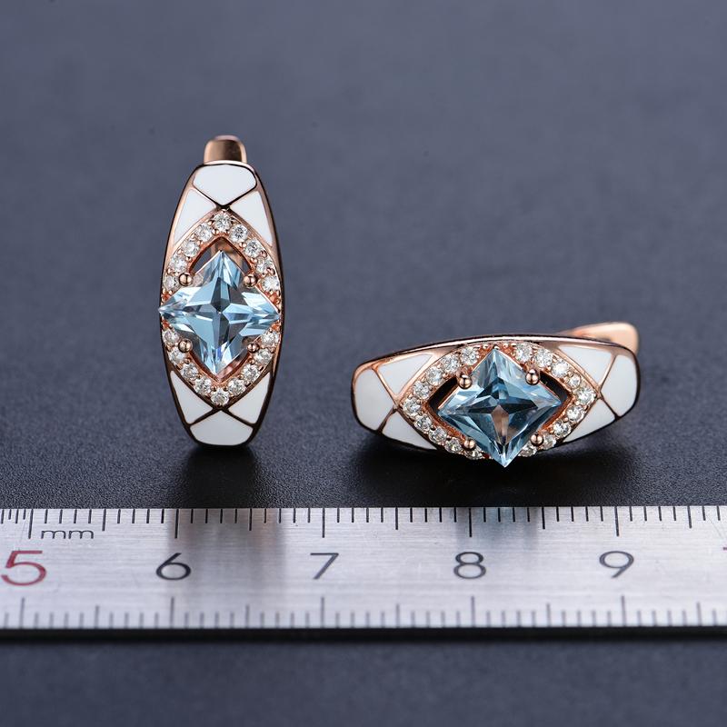 Натуральный небесно-голубой топаз, простые кольца и серьги, комплект украшений из розового золота 925 пробы, подарок на помолвку для девочек