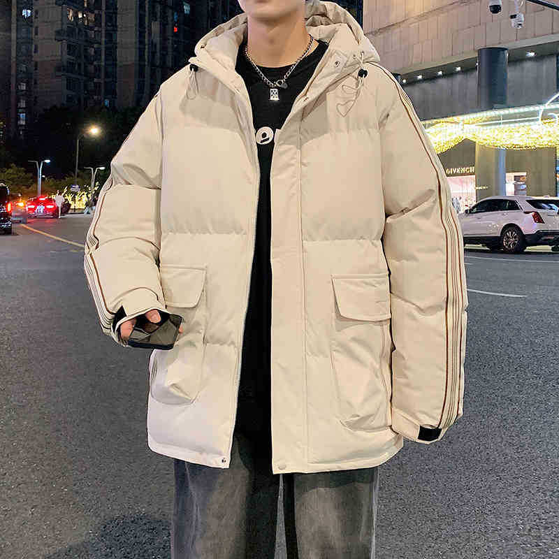 Мужская пуховая хлопковая куртка с боковыми полосками для осени и зимы, утолщенная рабочая одежда с большим карманом, хлопковая куртка