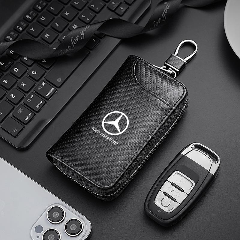 DDE2 Carbon Fiber Multifunction Car Keychain Key Bag Anti-loss Wallet For Mercedes Benz AMGW204 W205 W212 W213 W221 W177 W246 GLA GLC