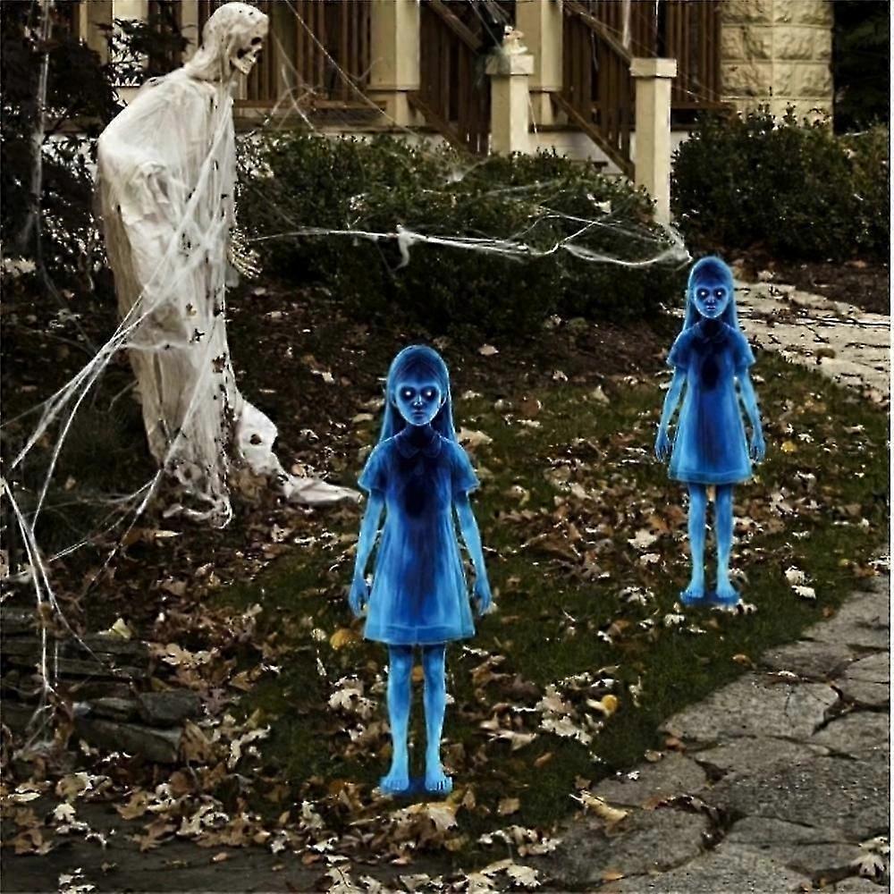 Scary Twins Ghost Ornament Halloween Silhouette Yard Signs with Stakes, Outside Yard Decor