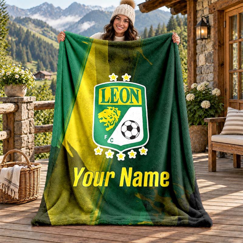 Club Leon Custom Name Flannel Blanket Personalized Soft Warm Plush Throw Blanket Customized Gift for Family Friends