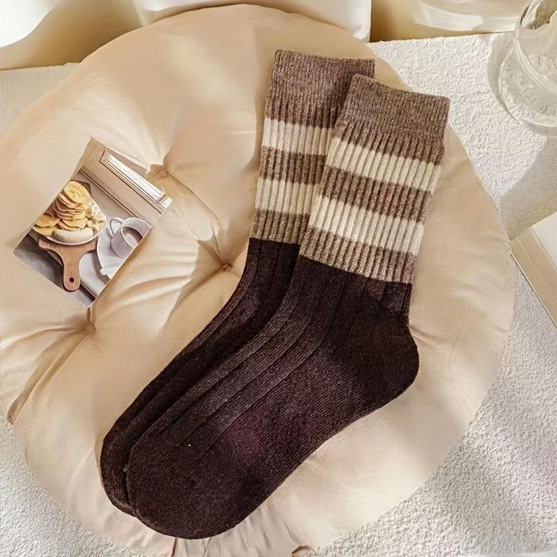 5 пар носков в полоску, повседневные теплые носки средней длины, женские носки осень-зима