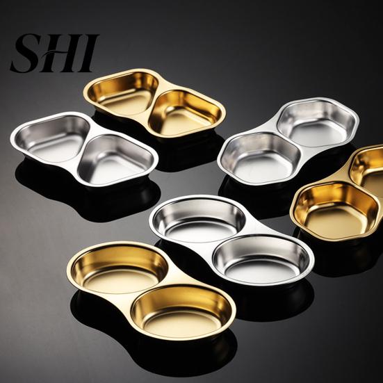 Seasoning Plate Sauce Dish Stackable Easy to Clean Stainless Steel Hexagon Dipping Tray Triangle Oval Shaped for Kitchen Prep