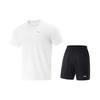 Li Ning Table Tennis Series Solid Color Breathable Versatile Short Sleeve T-Shirt And Mid Waist Shorts Casual Sports Set Men Sets AATV071-2