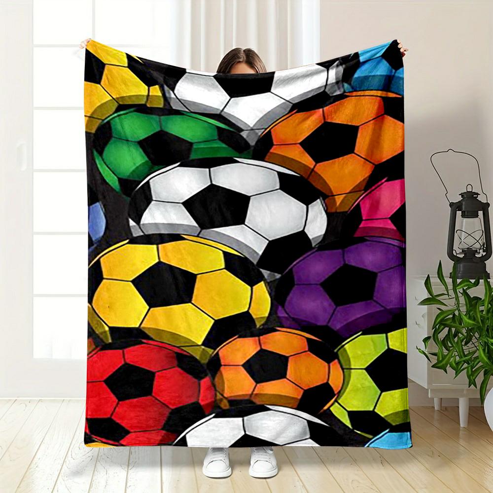 Colorful Soccer Balls Design printed Flannel blanket for bedroom, living room, sofa, and nap