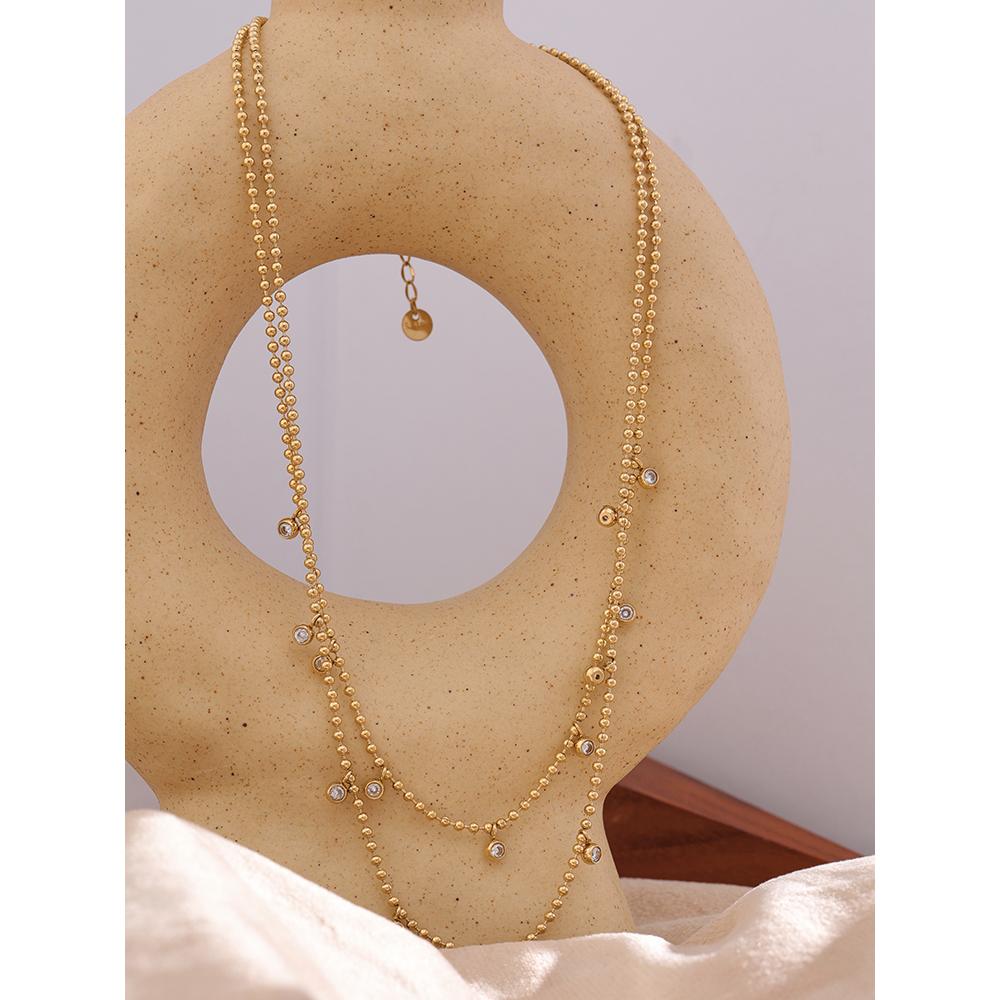Eetit Cubic Zirconia Bead Chain Necklace for Women Stainless Steel Layered Collar Necklace