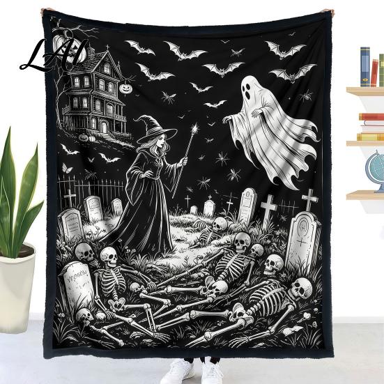 Relaxing Hobby for Home Decor Halloween DIY Coloring Blanket with 24 Markers Washable Throw Blanket Color Stress Relief Craft Projects Your