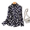 Women Long Sleeve Print Blouse Office Lady Autumn Fashion Turn Down Collar Tops Simple Silk Shirt Button Clothes 29961
