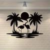 Metal Flamingo Palm Tree Sunset Sign - Vibrant Wall Décor, Ideal for House, Bedroom, Living Room, and Perfect Housewarming Gifts