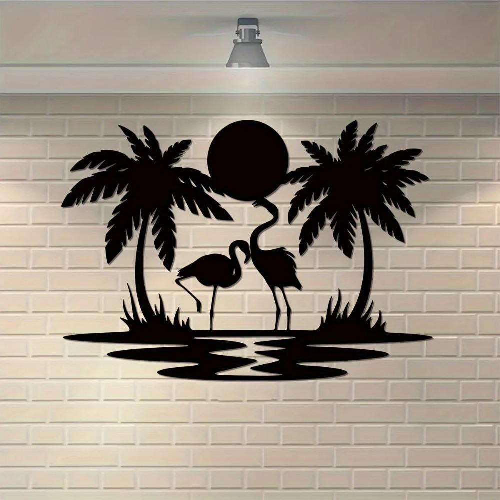 Metal Flamingo Palm Tree Sunset Sign - Vibrant Wall Décor, Ideal for House, Bedroom, Living Room, and Perfect Housewarming Gifts