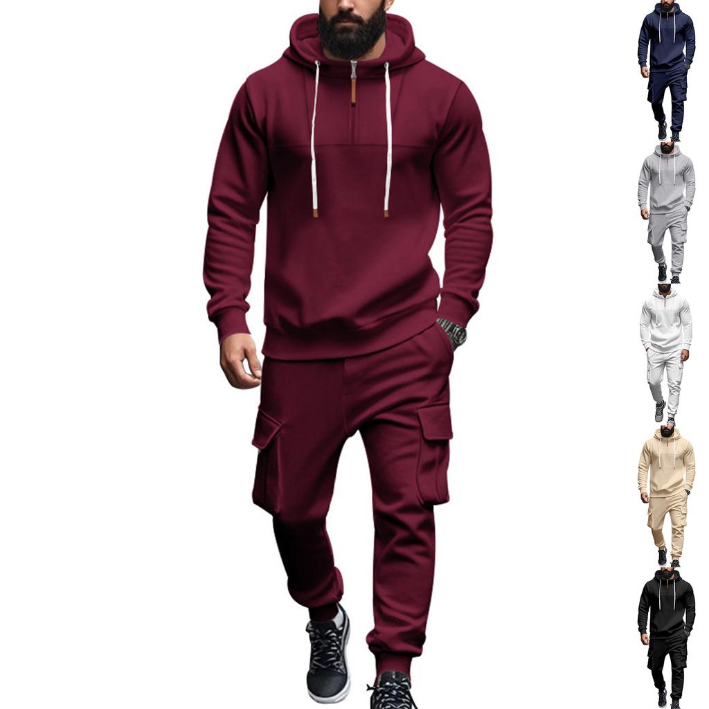 Men Leisure Hooded Hood Hoodie Trousers Adding Fleece Loose Hoodie Set