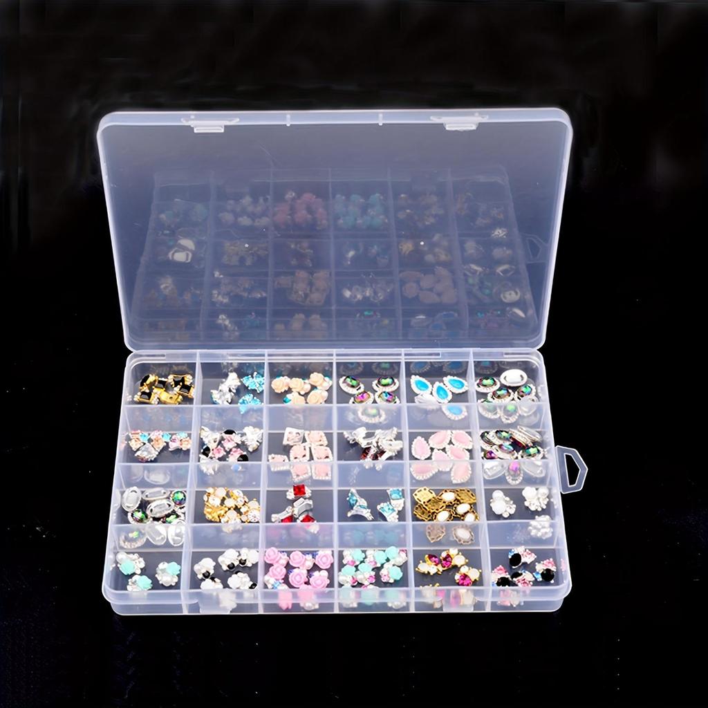 Коробка для украшения дизайна ногтей, прозрачная коробка для хранения с 24 отделениями, чехол для хранения украшений для дизайна ногтей, бисера