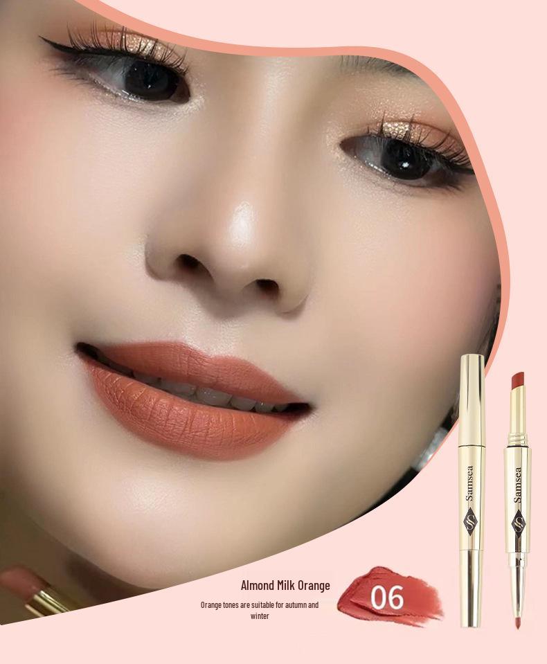 Матовая помада и карандаш для губ с двумя наконечниками Samsea Saint-Hilaire - Нюдовый, Стойкий макияж.