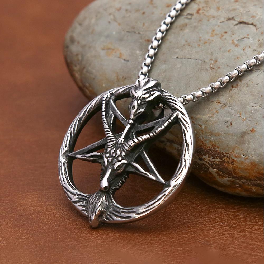 Панк Винтаж Пентаграмма Овечье Ожерелье для Мужчин Готический Нержавеющей Стали Животное Кулон Амулет Модные Ювелирные Изделия Подарки Оптовая Продажа