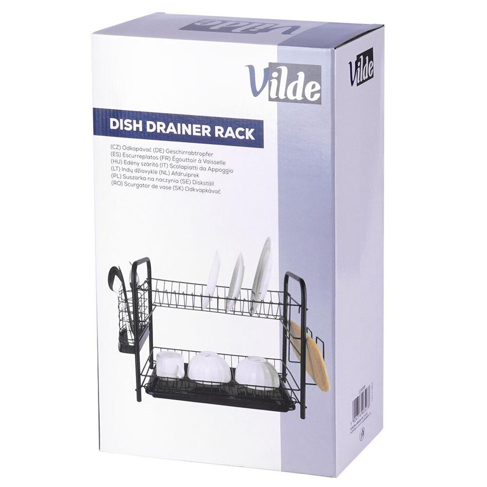 Black 2-tier dish drying rack 51.5x24.5x33 cm